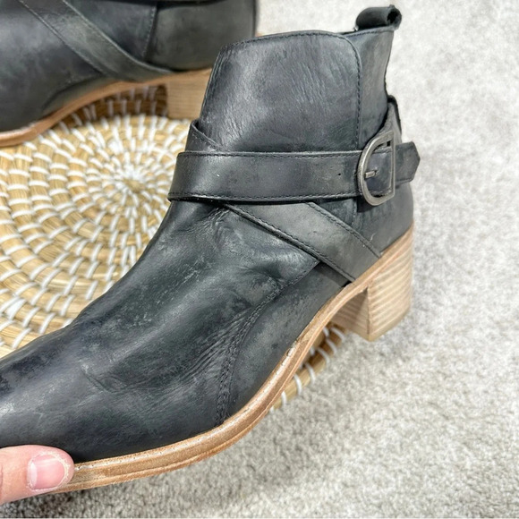 Free People Back Loop Ankle Cowboy Boots Pointed Toe Washed Black Western 40 - Picture 16 of 16